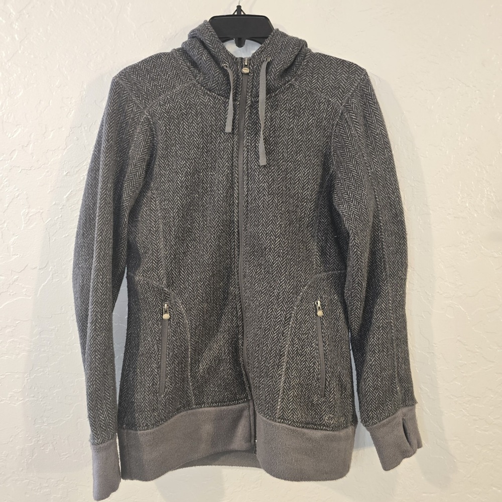 Cabelas‎ Hoodie Womens Small Charcoal Gray Herringbone Hooded Sweatshirt